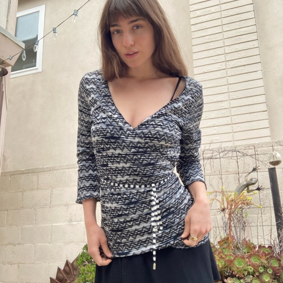 Missoni Chevron 3/4 Sleeve Semi-Sheer Wrap Top - Picture 2 of 7